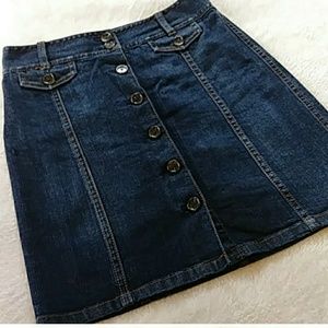 Ann Taylor Dark Wash Denim Button Down Skirt